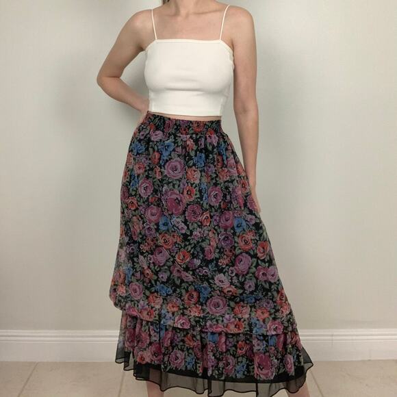 Vintage Three Flaggs Floral Maxi Skirt - Picture 1 of 9